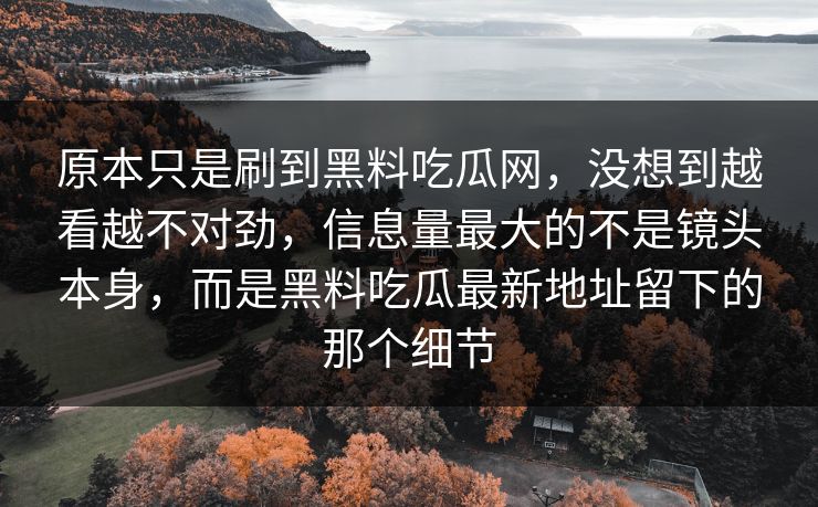 原本只是刷到黑料吃瓜网，没想到越看越不对劲，信息量最大的不是镜头本身，而是黑料吃瓜最新地址留下的那个细节