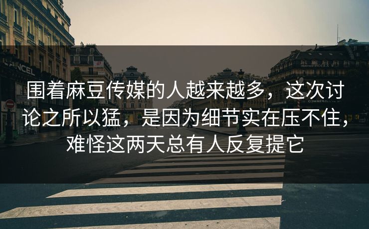 围着麻豆传媒的人越来越多，这次讨论之所以猛，是因为细节实在压不住，难怪这两天总有人反复提它