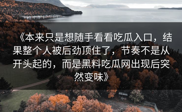 《本来只是想随手看看吃瓜入口,结果整个人被后劲顶住了,节奏不是从开头起的,而是黑料吃瓜网出现后突然变味》