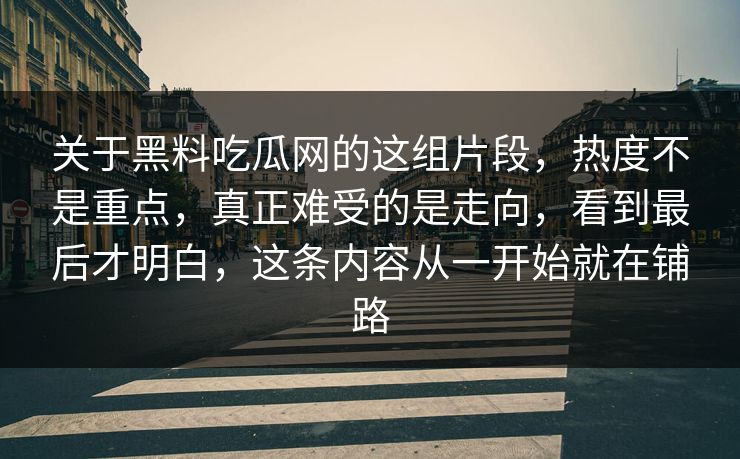 关于黑料吃瓜网的这组片段,热度不是重点,真正难受的是走向,看到最后才明白,这条内容从一开始就在铺路
